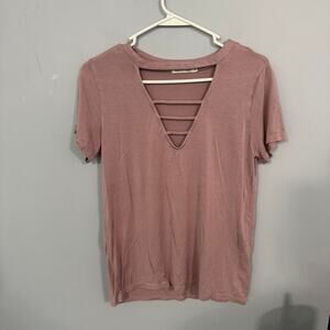 Heart & Hips Dusty Pink Choker Strap Neckline Top Women's Size Medium w/ Spandex